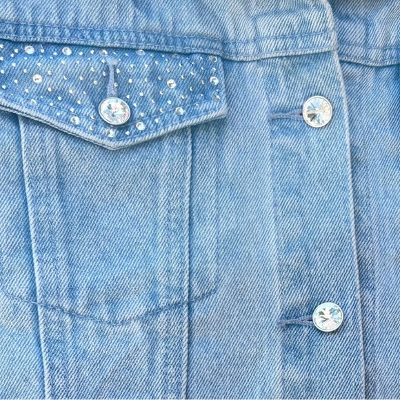 Vintage 90s Rhinestone Embellished Blue Jean Denim Vest - Women's Size Small - Picture 7 of 7